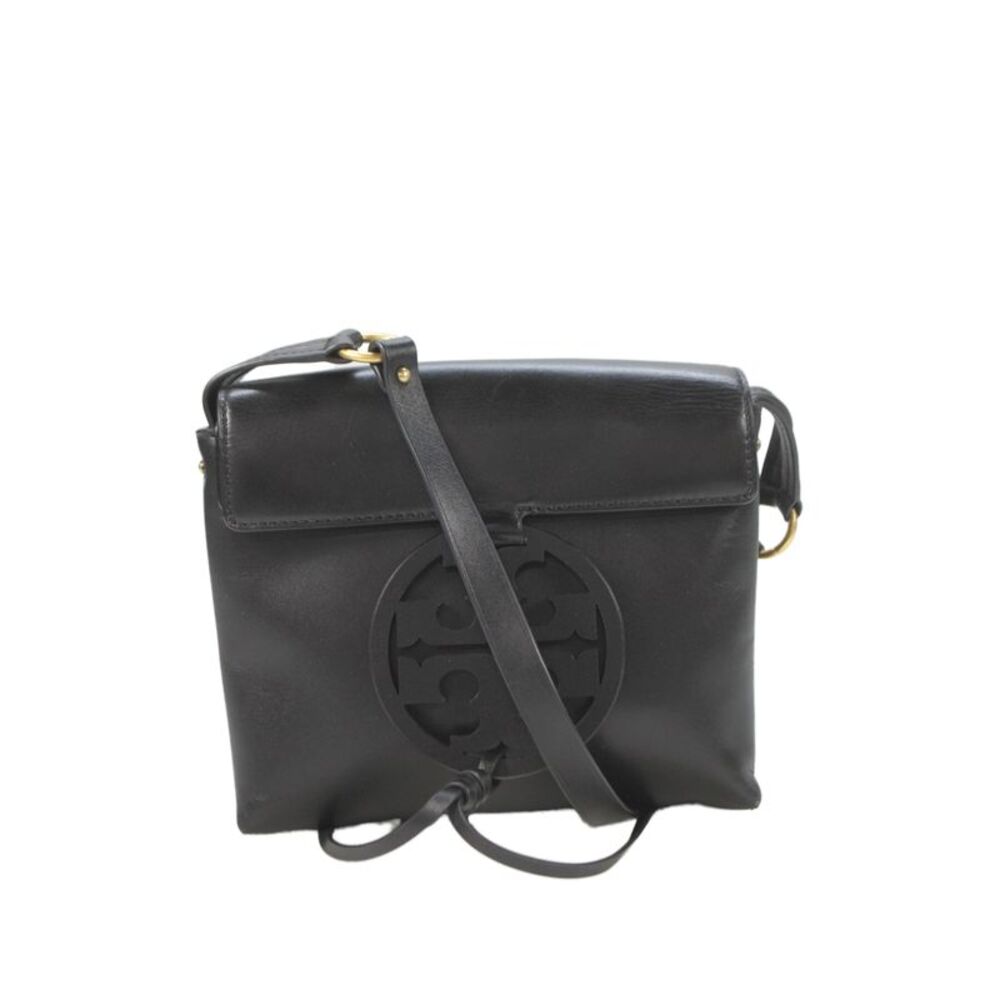 Tory Burch Womens Leather Miller Flap Crossbody Handbag Black